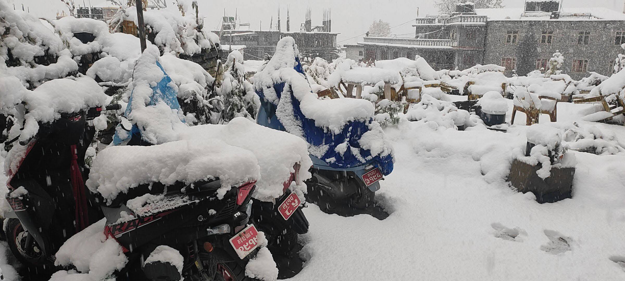 Heavy snowfall blankets Annapurna and Manaslu regions as weather system brings widespread rain, cold